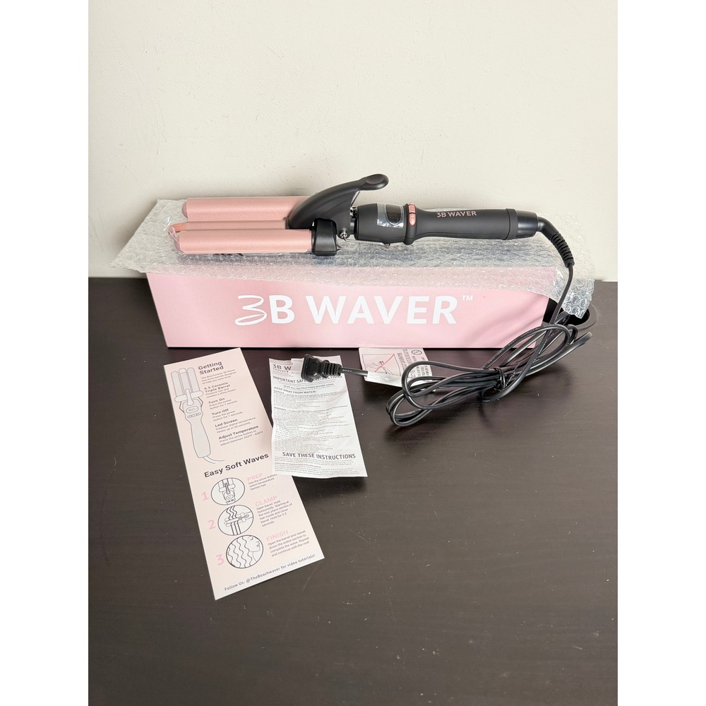 Beachwaver 3B Waver Triple Barrel Hair Curler Midnight Rose Pink Ceramic NEW - Picture 3 of 5